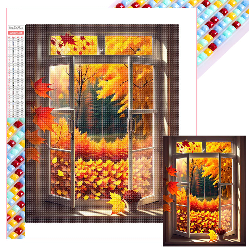 Diamond Painting - Full Square - Autumn leaves outside the window (30*40CM)