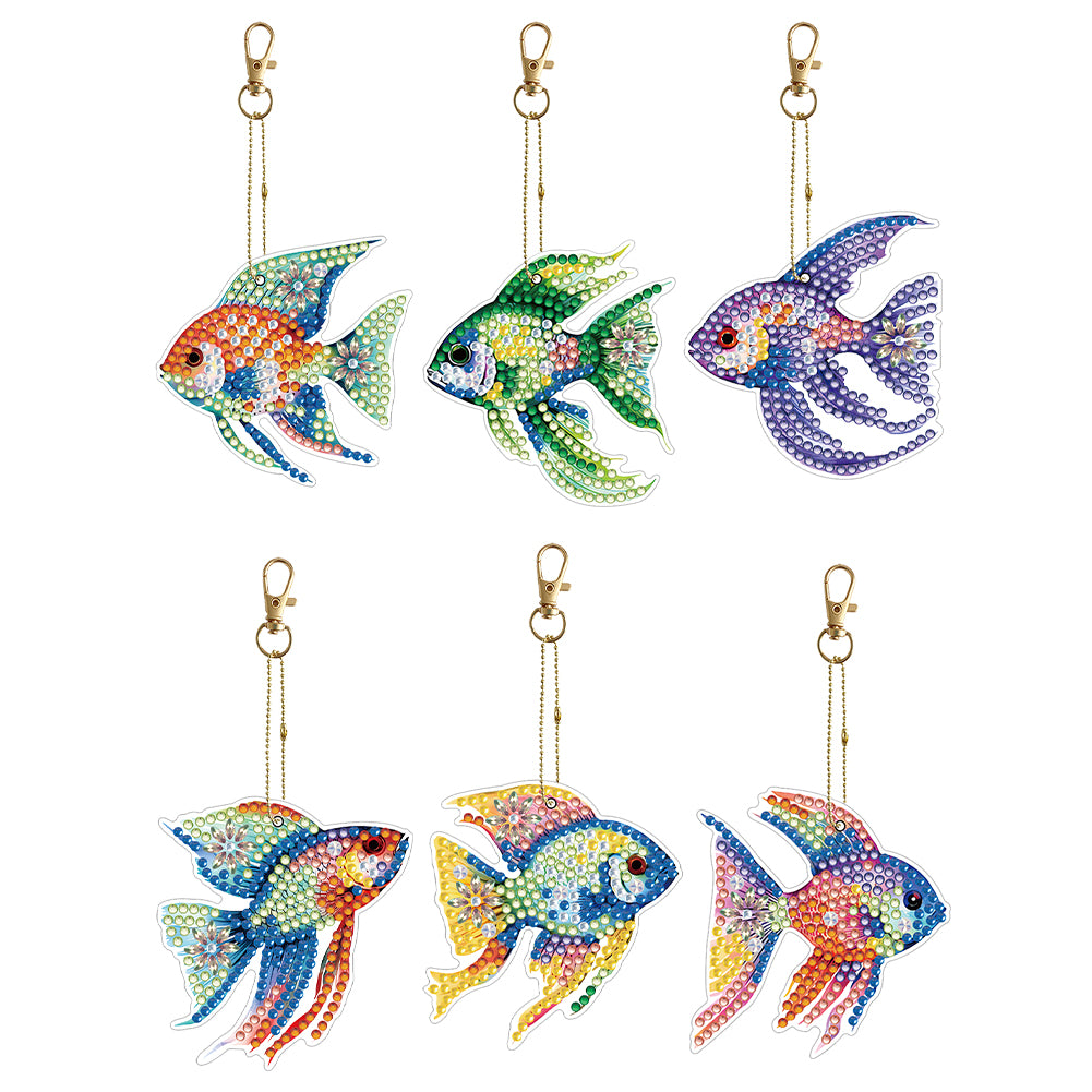 5/6/8PCS Diamond Art Keyring Flexible Fish Double Sided Wizard Hat Special Shape