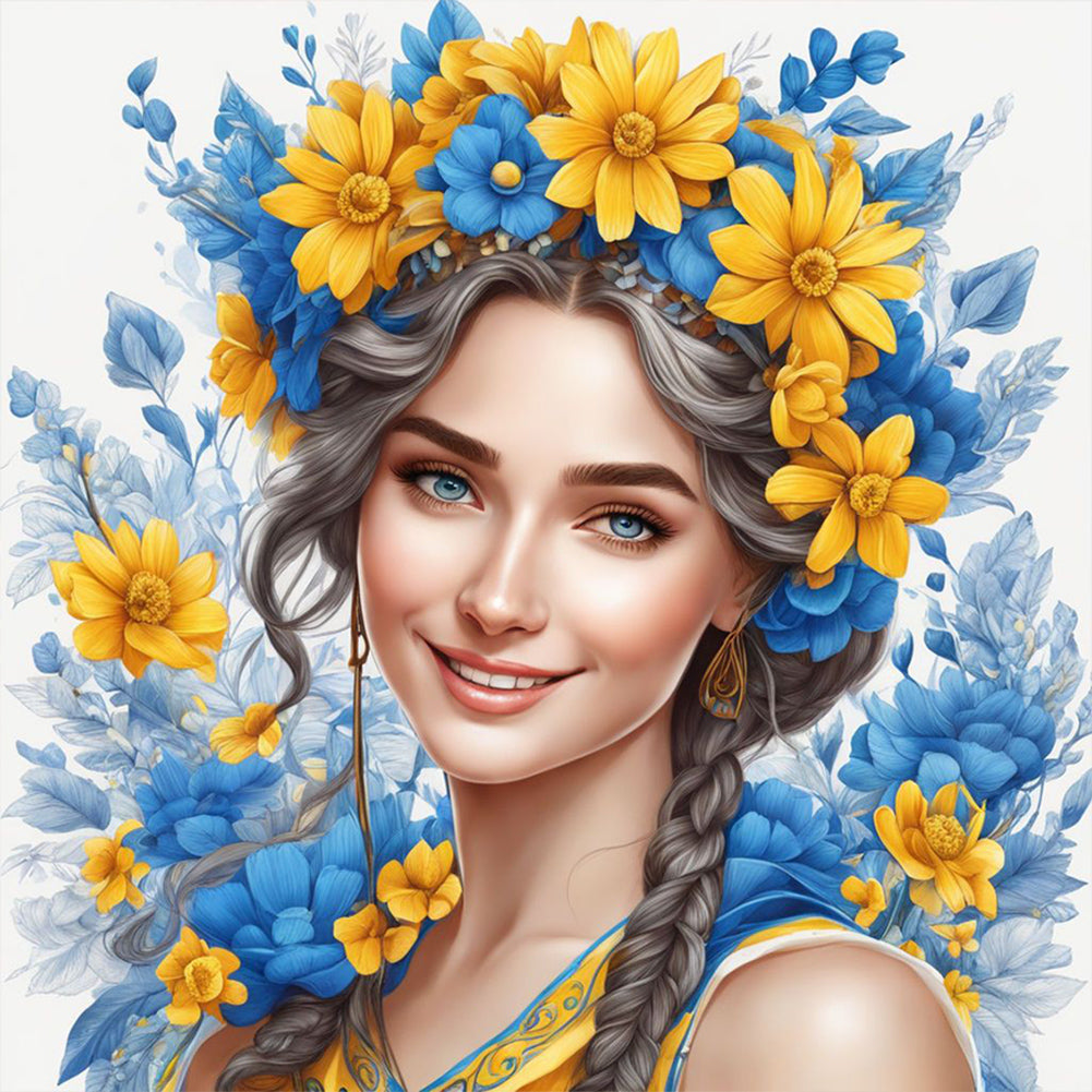 Diamond Painting - Full Round - woman with garland (30*30CM)