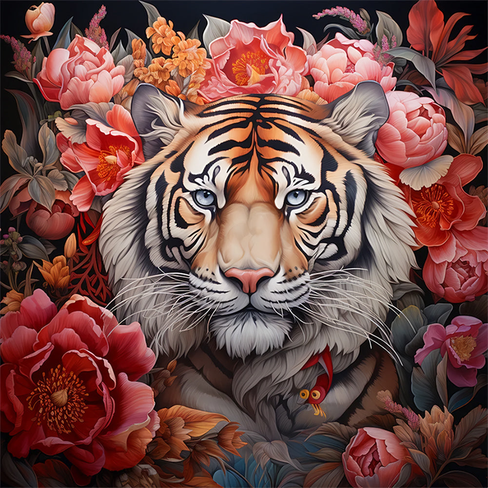 Diamond Painting - Full Round - tiger among flowers (50*50CM)
