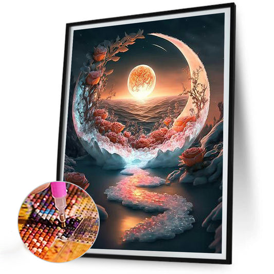 Diamond Painting - Full Round - Fantasy mirror under the moon (30*40CM)