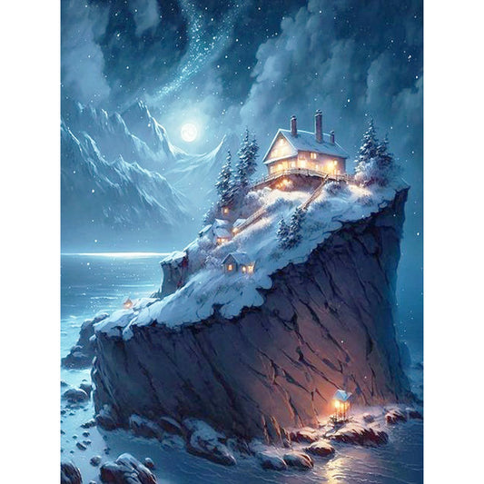 Diamond Painting - Full Round - house on cliff by sea (30*40CM)