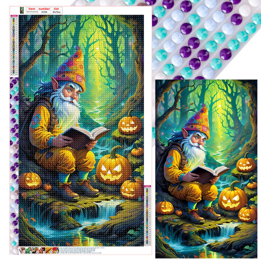 Diamond Painting - Full Round - Pumpkin lantern and grandpa in the forest (40*70CM)