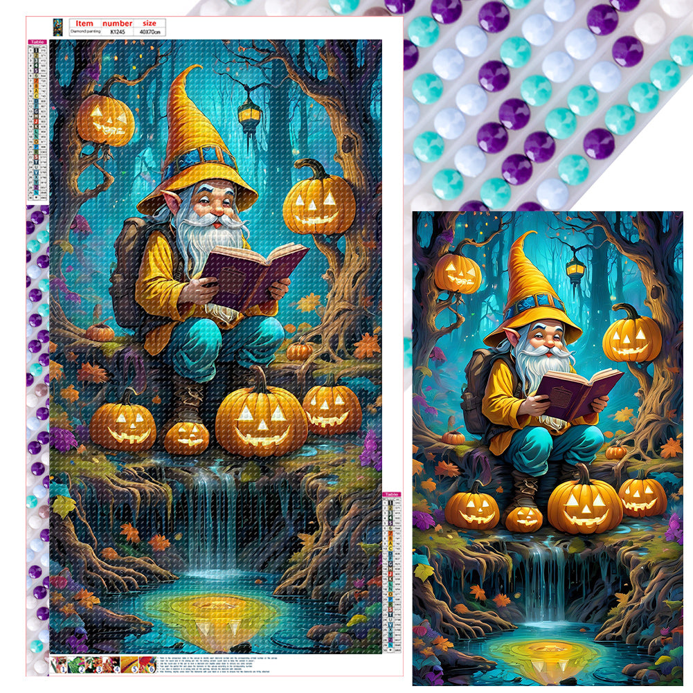 Diamond Painting - Full Round - Pumpkin lantern and grandpa in the forest (40*70CM)