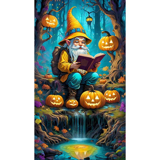 Diamond Painting - Full Round - Pumpkin lantern and grandpa in the forest (40*70CM)