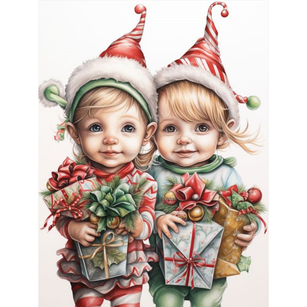 Diamond Painting - Full Round - child holding gift (30*40CM)
