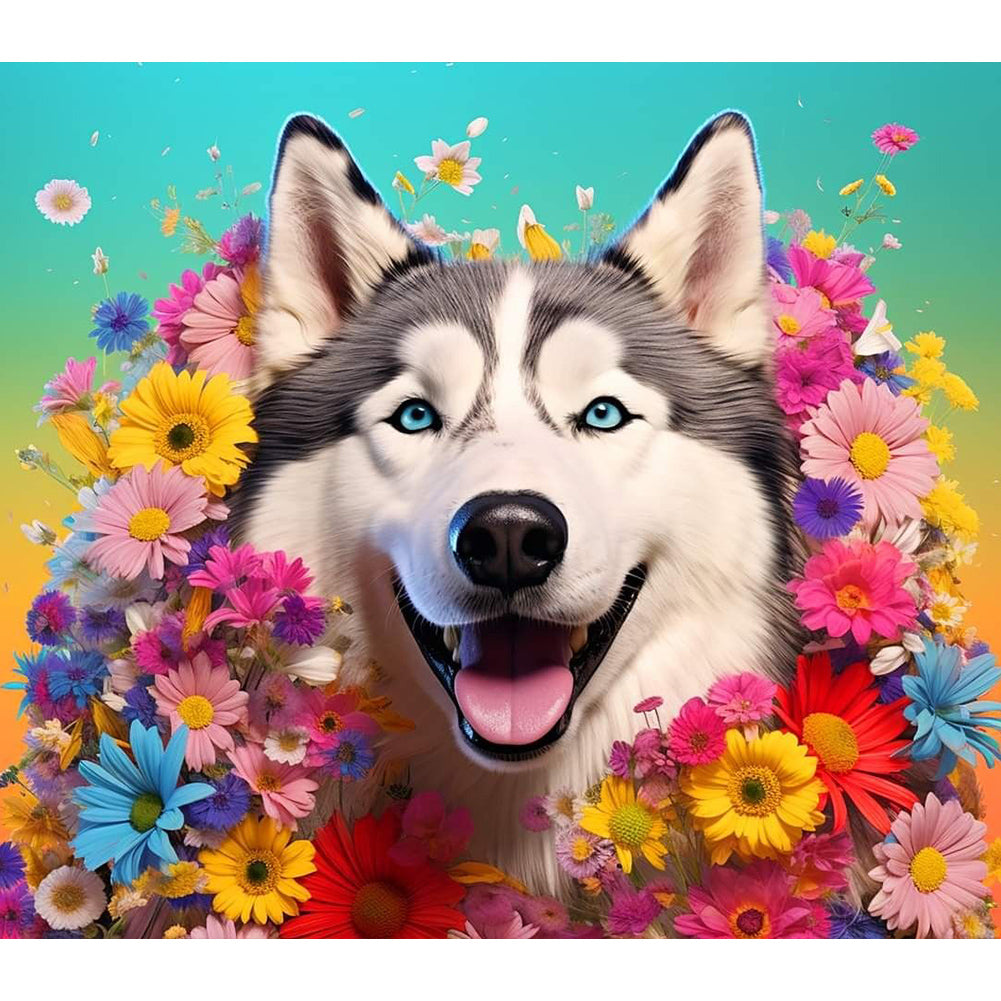 Diamond Painting - Full Round - dog wearing garland (40*35CM)