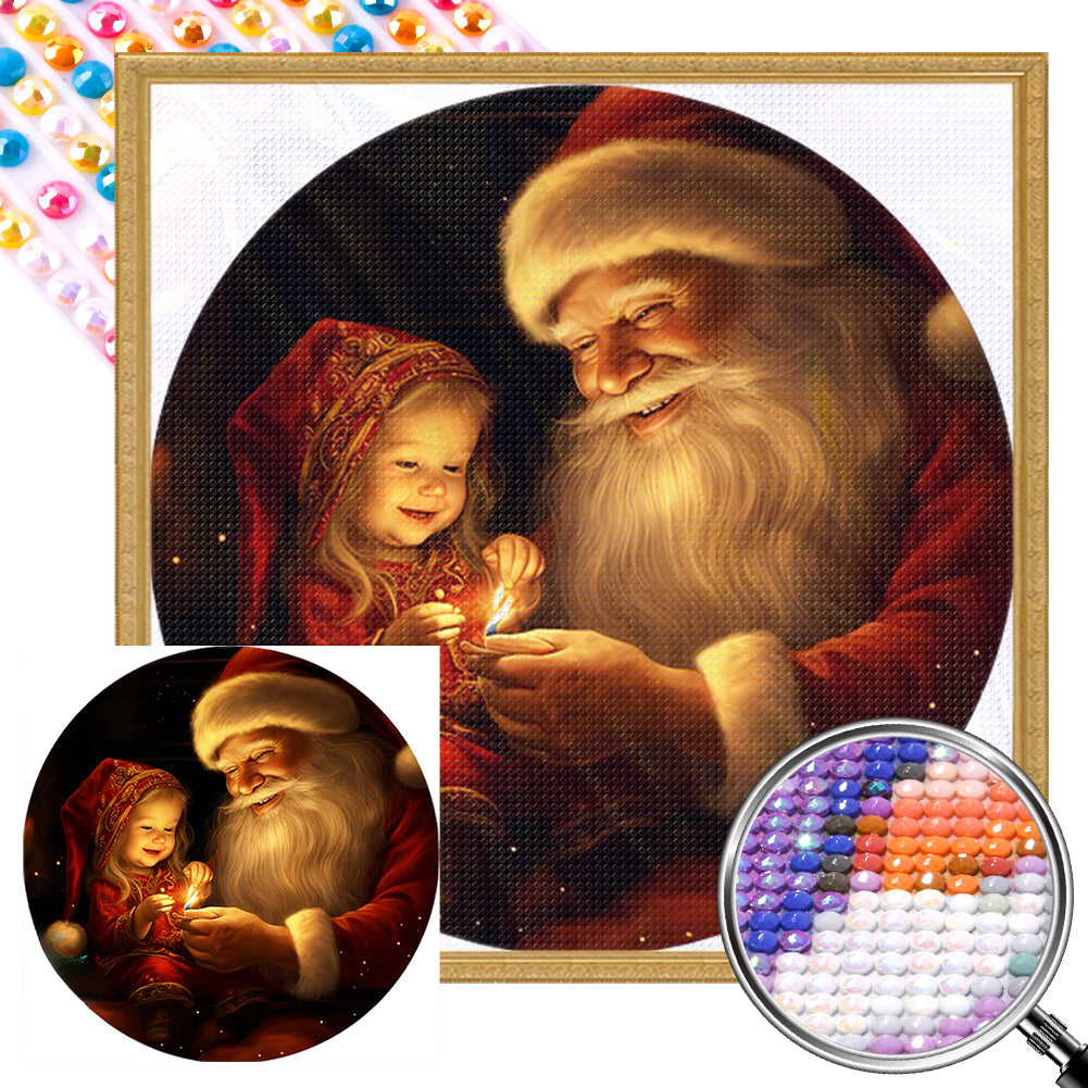 AB Diamond Painting - Full Round - Santa Claus and girl (30*30CM)