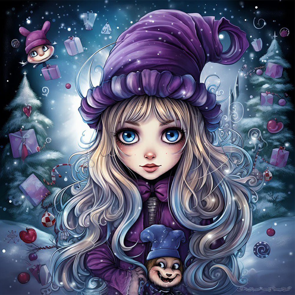 Diamond Painting - Full Round - little girl on snowy night (40*40CM)