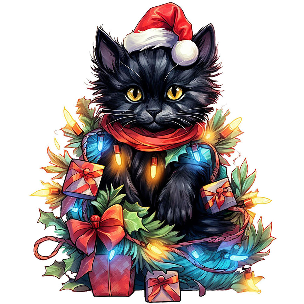Diamond Painting - Full Round - Lantern black cat (30*30CM)