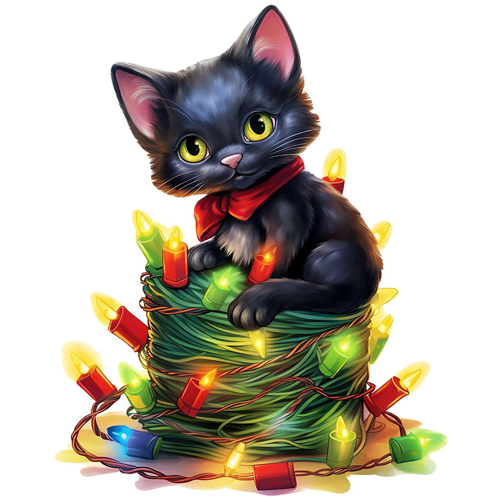 Diamond Painting - Full Round - Lantern black cat (30*30CM)