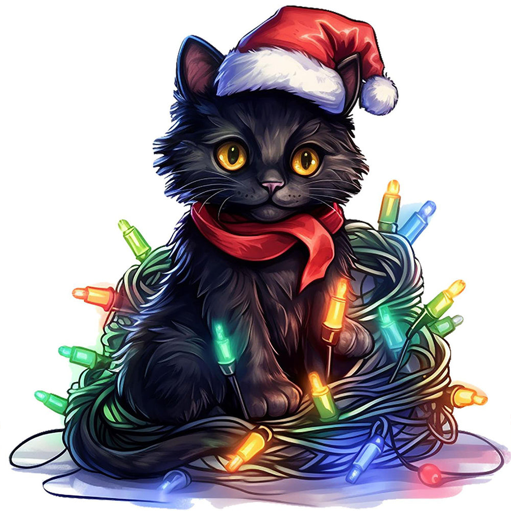 Diamond Painting - Full Round - Lantern black cat (30*30CM)