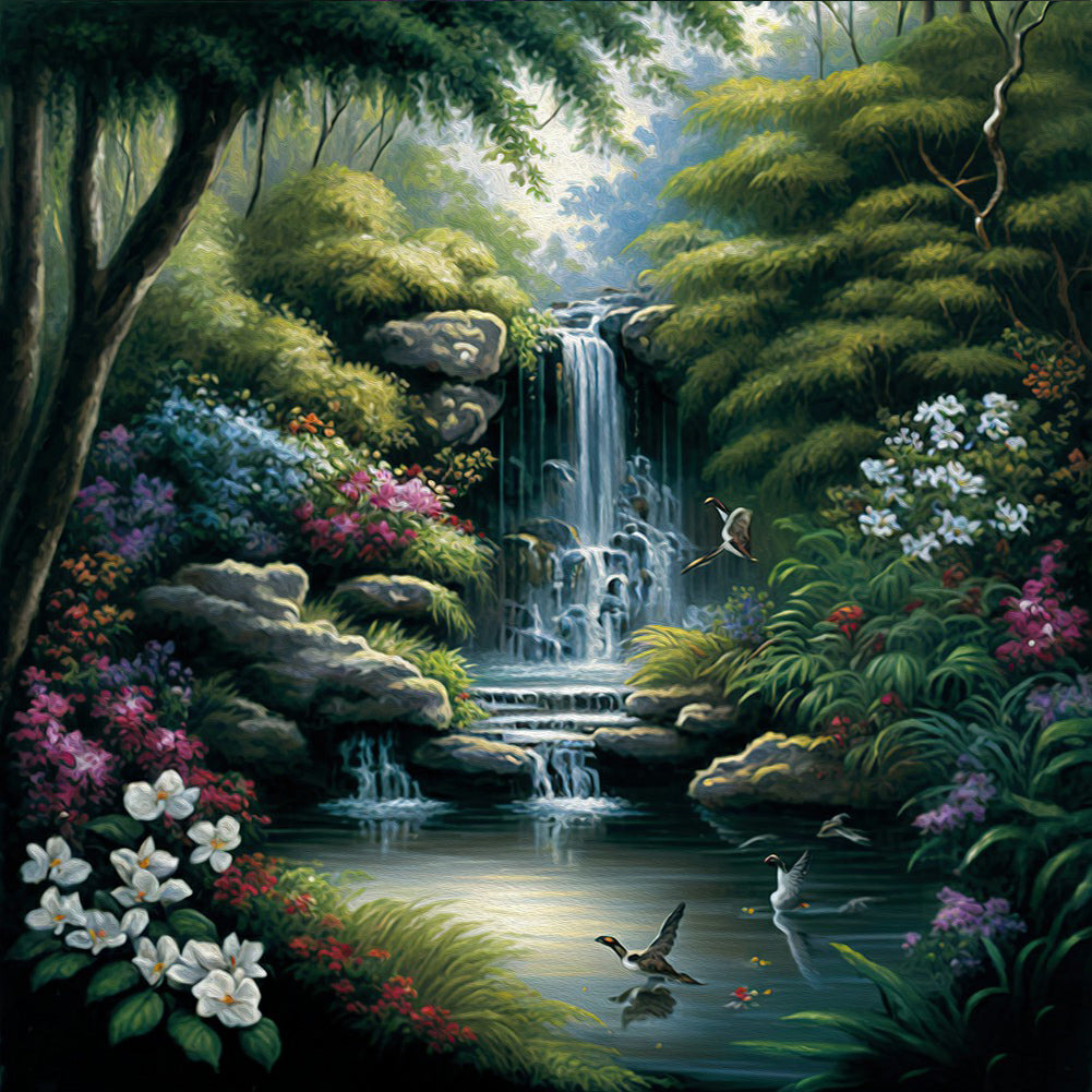 Diamond Painting - Full Round - secluded forest lake (30*30CM)