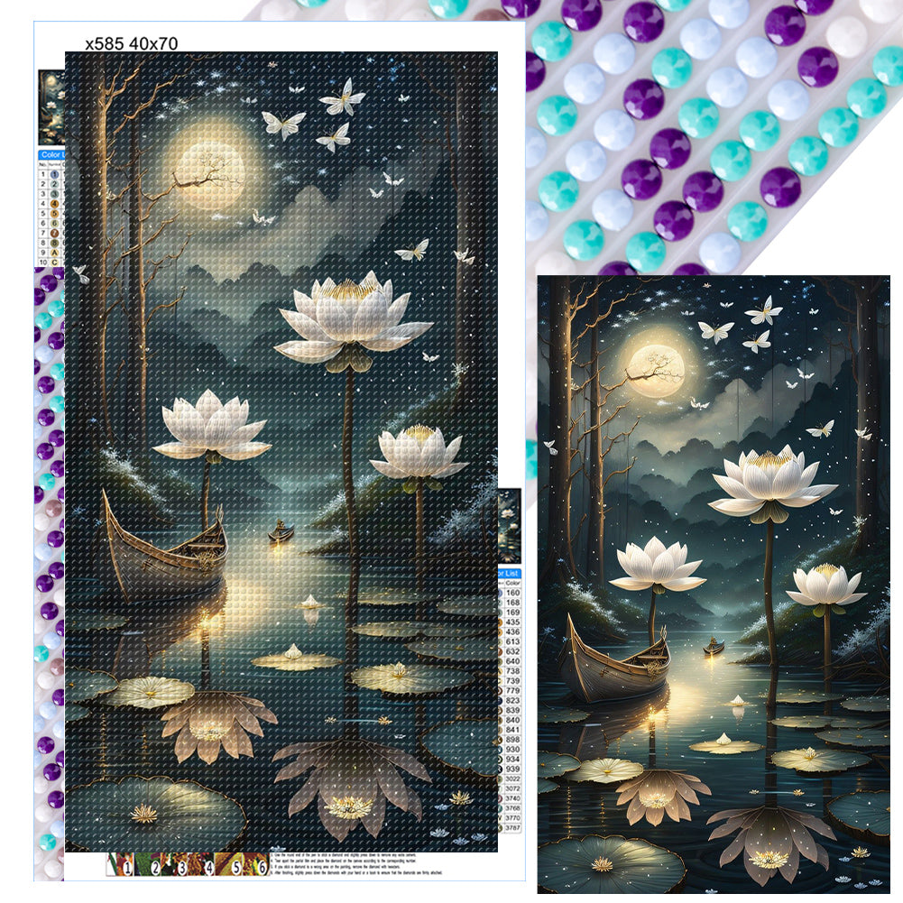 Diamond Painting - Full Round - Lotus shadow under the moon (40*70CM)