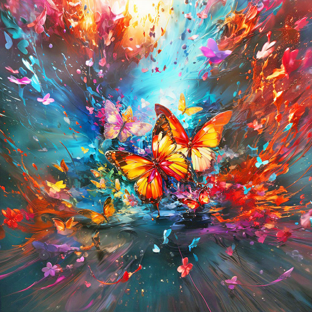 Diamond Painting - Full Round - Oil paint three butterflies (40*40CM)