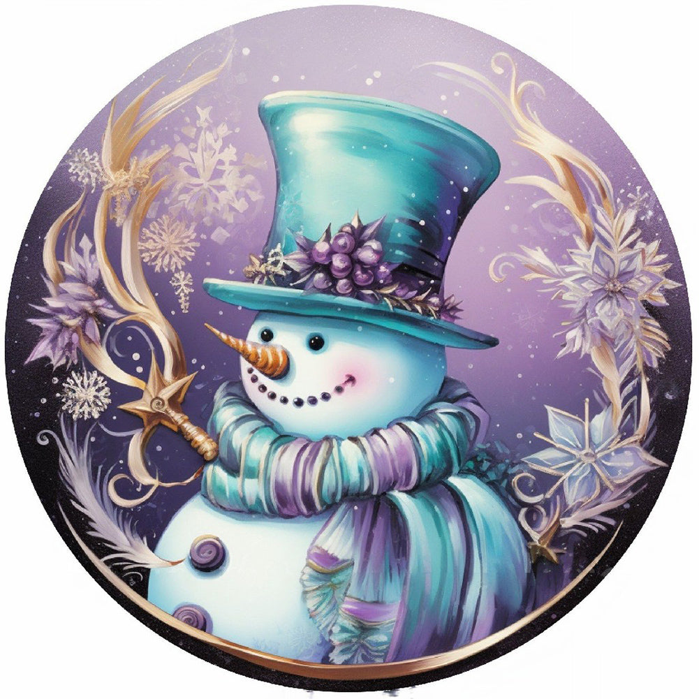 Diamond Painting - Full Round - Round sign Christmas snowman (30*30CM)