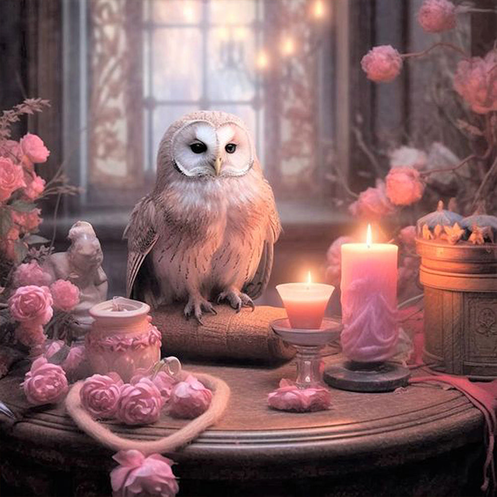 Diamond Painting - Full Round - Owl and rose (30*30CM)