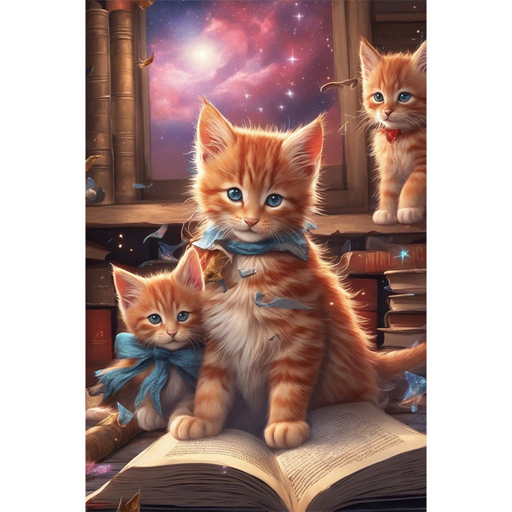 Diamond Painting - Full Round - cat reading book (40*60CM)