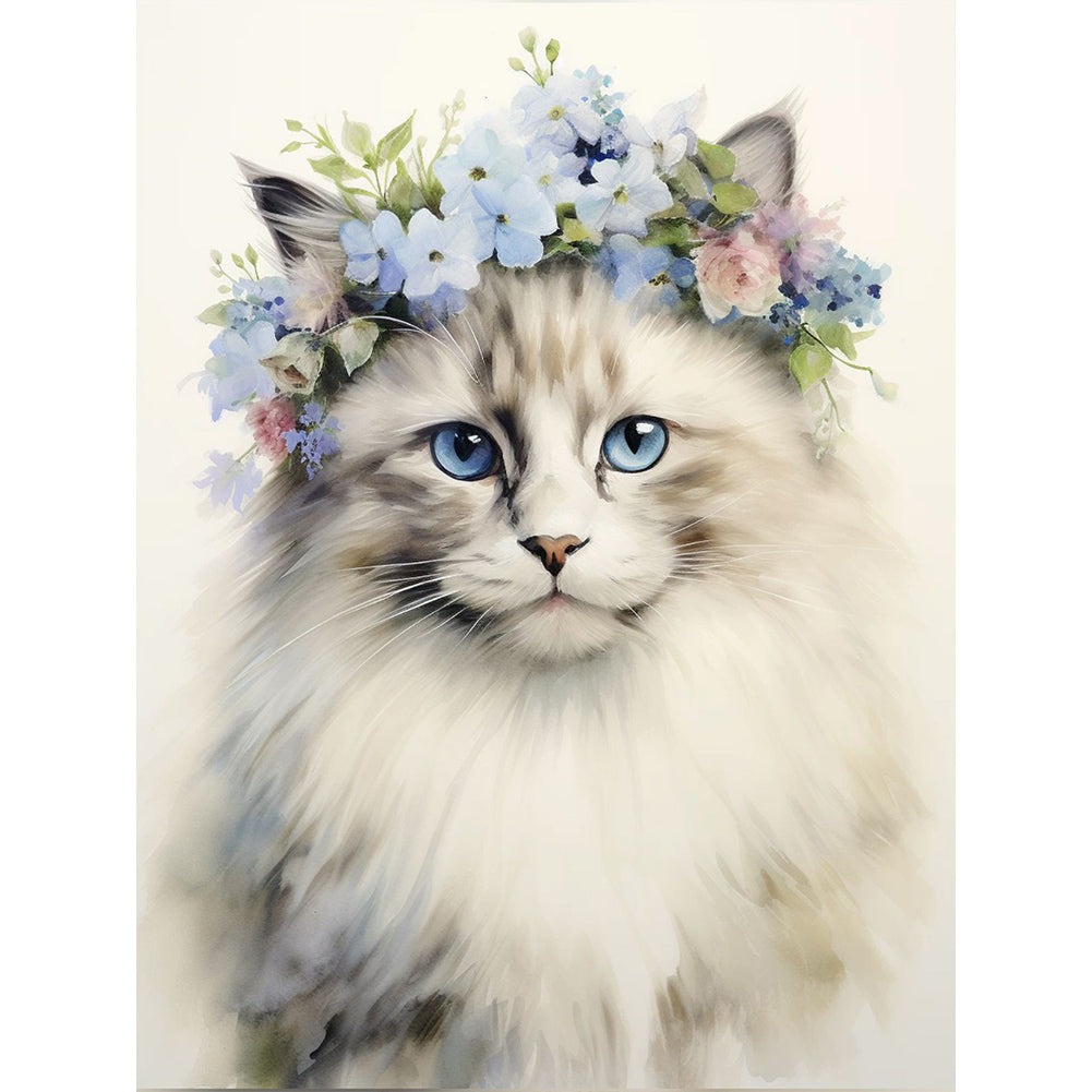 Diamond Painting - Full Round - cat wearing garland (30*40CM)