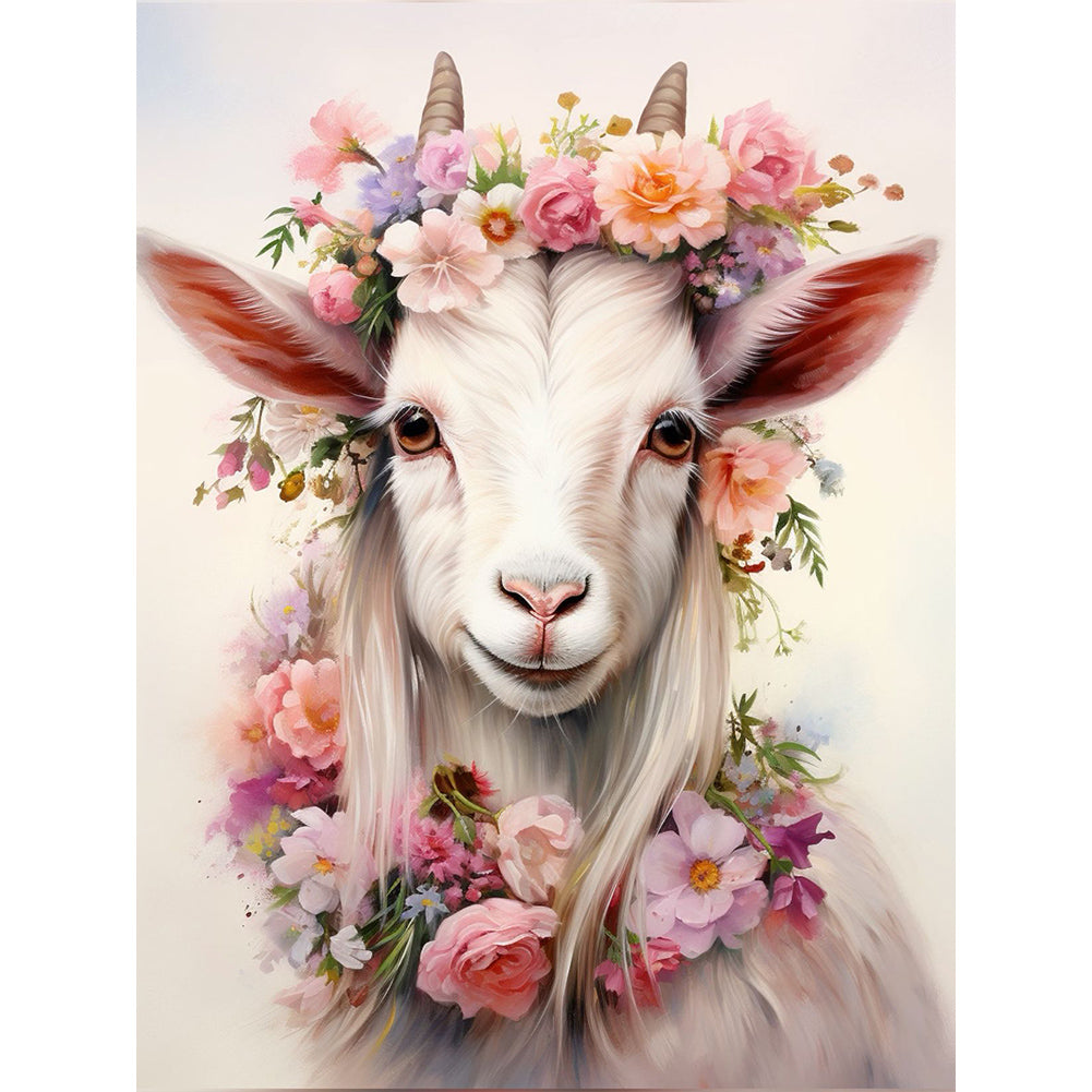 Diamond Painting - Full Round - goat wearing garland (30*40CM)