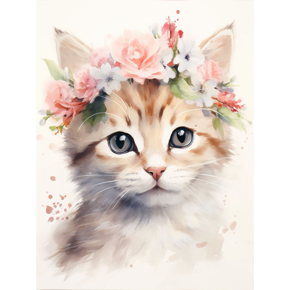 Diamond Painting - Full Round - cat wearing garland (30*40CM)