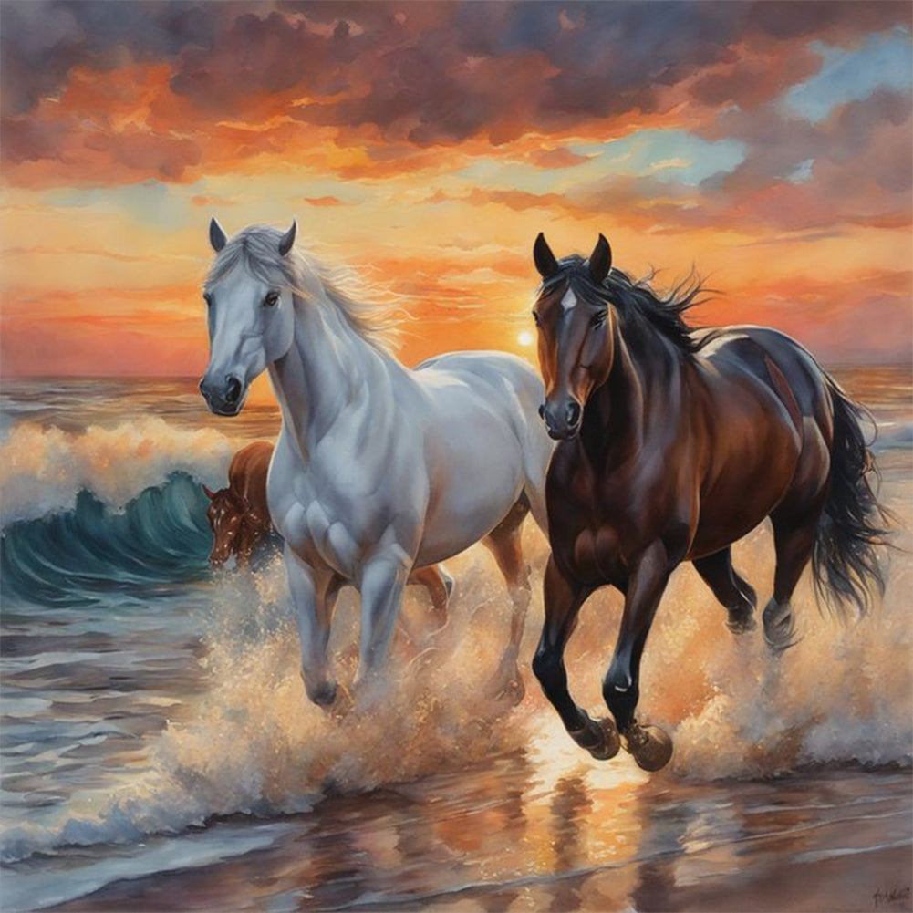 Diamond Painting - Full Round - two horses (30*30CM)