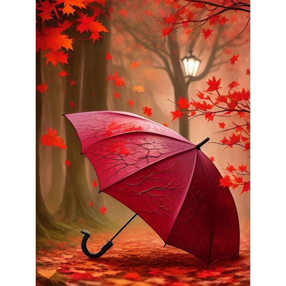 Diamond Painting - Full Round - Red umbrella in the woods (30*40CM)
