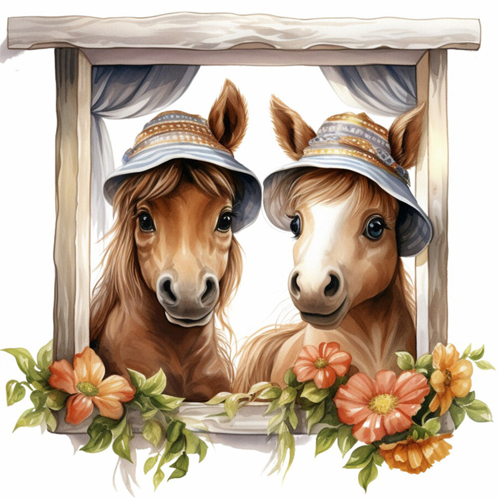 Diamond Painting - Full Round - window animal horse (30*30CM)