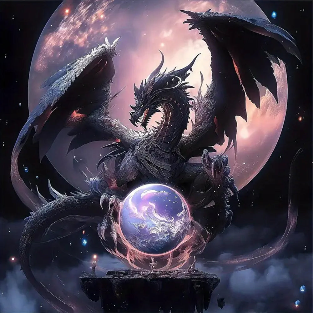 Diamond Painting - Full Round - Flying dragon playing with pearls (30*30CM)