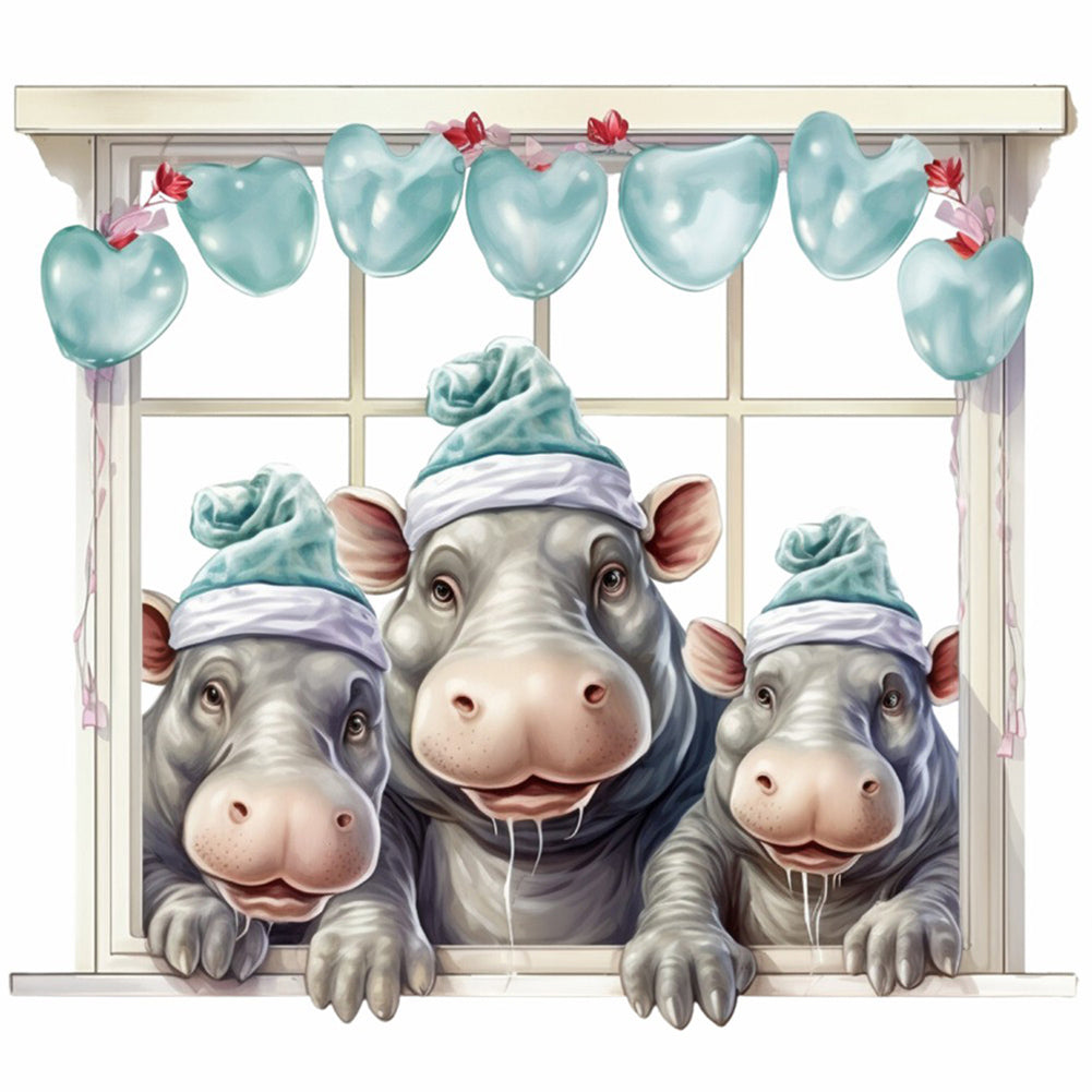 Diamond Painting - Full Round - window animal hippopotamus (30*30CM)