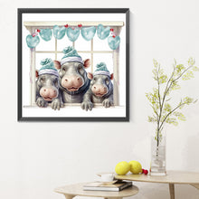 Load image into Gallery viewer, Diamond Painting - Full Round - window animal hippopotamus (30*30CM)
