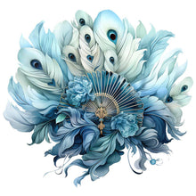 Load image into Gallery viewer, Diamond Painting - Full Round - blue peacock fan (30*30CM)

