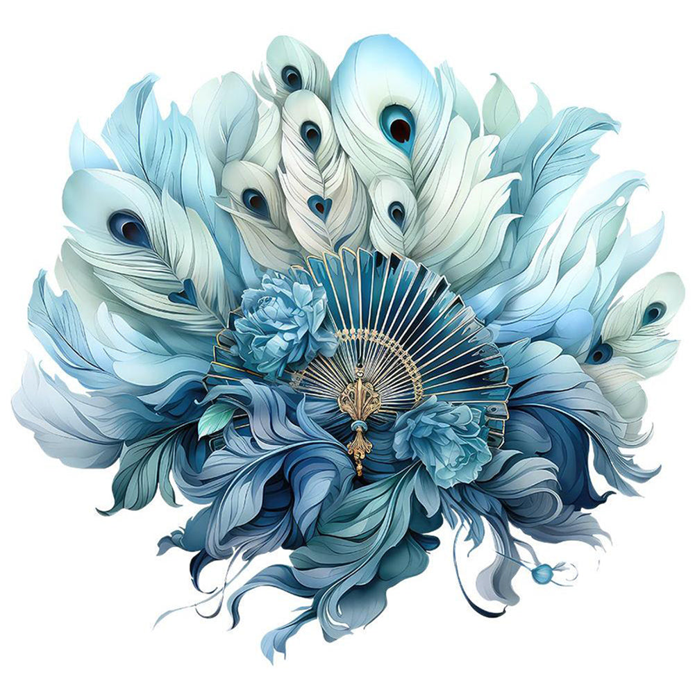 Diamond Painting - Full Round - blue peacock fan (30*30CM)