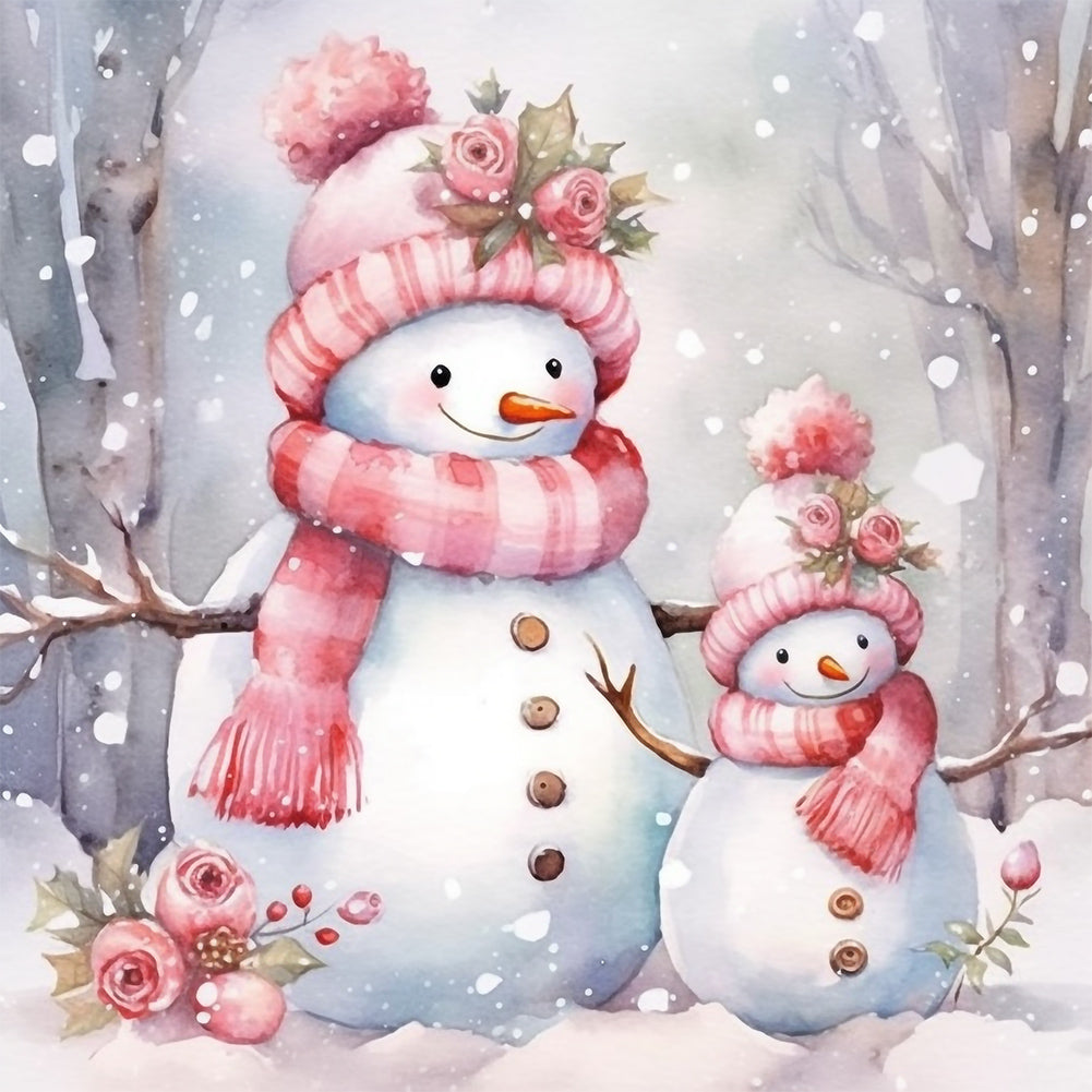 Diamond Painting - Full Round - Winter pink snowman (30*30CM)