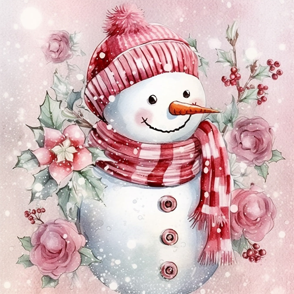 Diamond Painting - Full Round - Winter pink snowman (30*30CM)