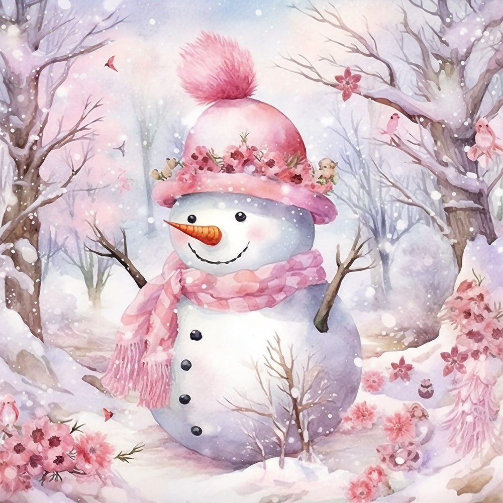 Diamond Painting - Full Round - Winter pink snowman (30*30CM)