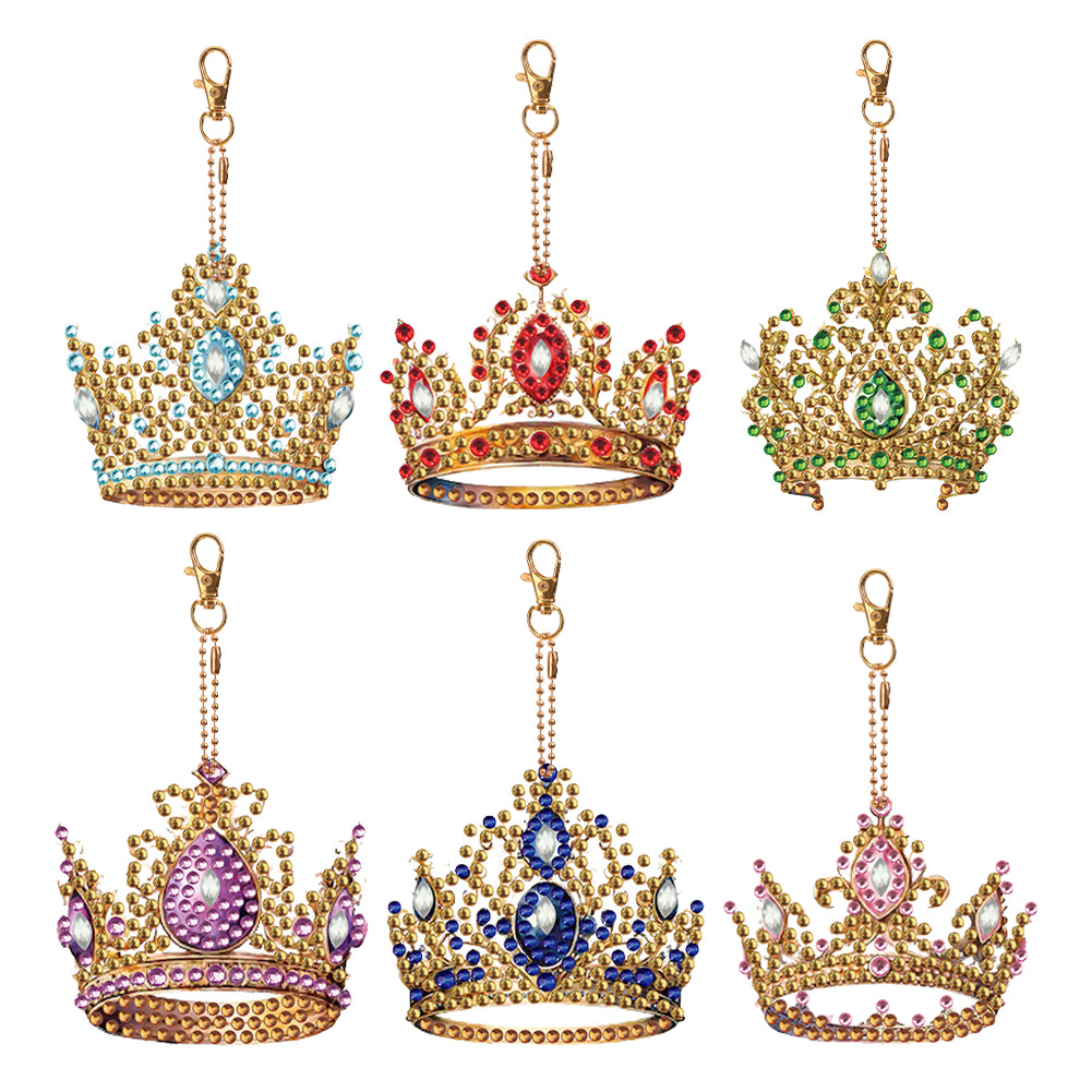 8PCS Diamond Art Keyring Little Animal Double Sided Crown Special Shape Handbag