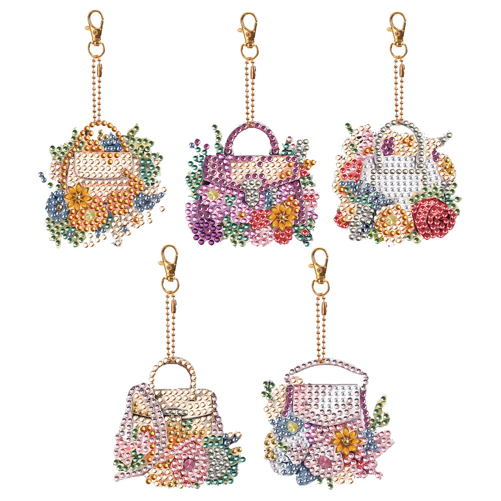 8PCS Diamond Art Keyring Little Animal Double Sided Crown Special Shape Handbag