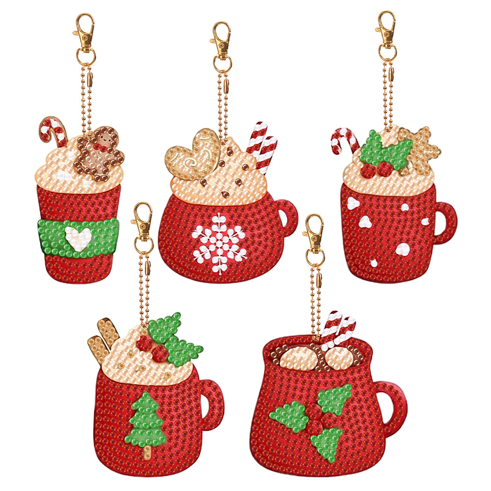 5PCS Double Sided Special Shape Diamond Art Keyring Little Bear in Red Cardinals