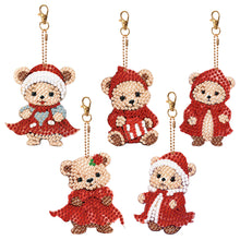 Load image into Gallery viewer, 5PCS Double Sided Special Shape Diamond Art Keyring Little Bear in Red Cardinals
