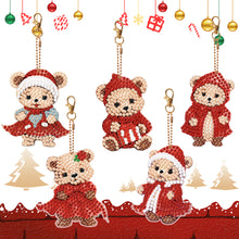 Load image into Gallery viewer, 5PCS Double Sided Special Shape Diamond Art Keyring Little Bear in Red Cardinals
