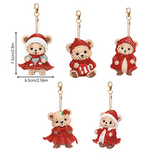 Load image into Gallery viewer, 5PCS Double Sided Special Shape Diamond Art Keyring Little Bear in Red Cardinals
