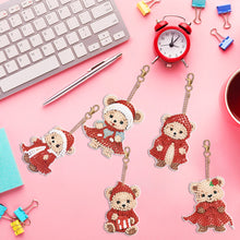 Load image into Gallery viewer, 5PCS Double Sided Special Shape Diamond Art Keyring Little Bear in Red Cardinals
