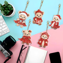 Load image into Gallery viewer, 5PCS Double Sided Special Shape Diamond Art Keyring Little Bear in Red Cardinals
