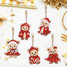 Load image into Gallery viewer, 5PCS Double Sided Special Shape Diamond Art Keyring Little Bear in Red Cardinals
