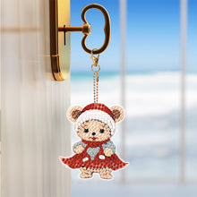 Load image into Gallery viewer, 5PCS Double Sided Special Shape Diamond Art Keyring Little Bear in Red Cardinals
