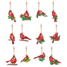 Load image into Gallery viewer, 5PCS Double Sided Special Shape Diamond Art Keyring Little Bear in Red Cardinals
