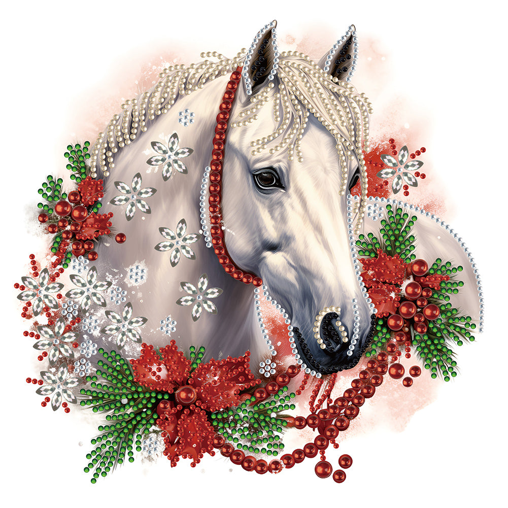 Diamond Painting - Partial Special Shaped - Christmas white horse (30*30CM)
