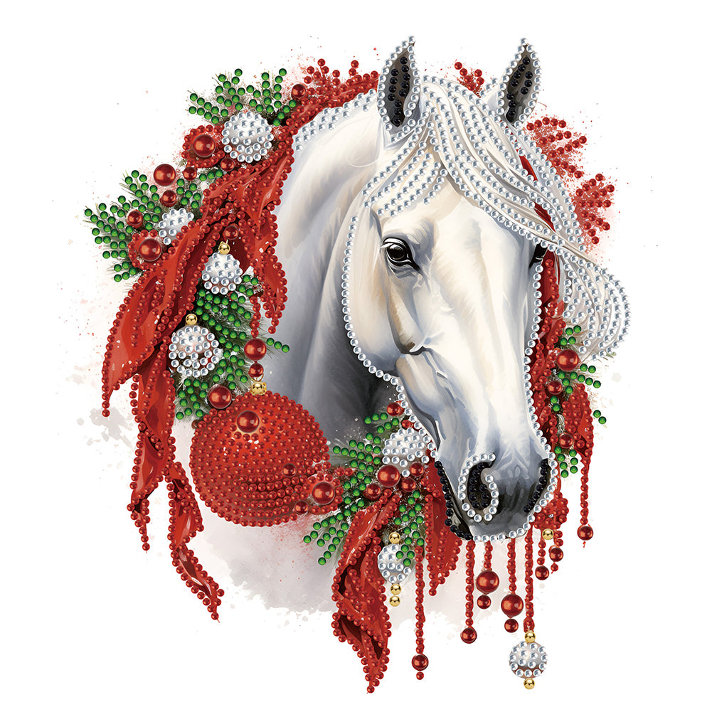 Diamond Painting - Partial Special Shaped - Christmas white horse (30*30CM)