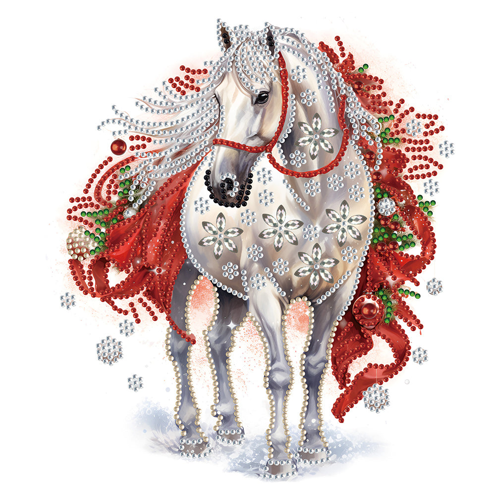 Diamond Painting - Partial Special Shaped - Christmas white horse (30*30CM)